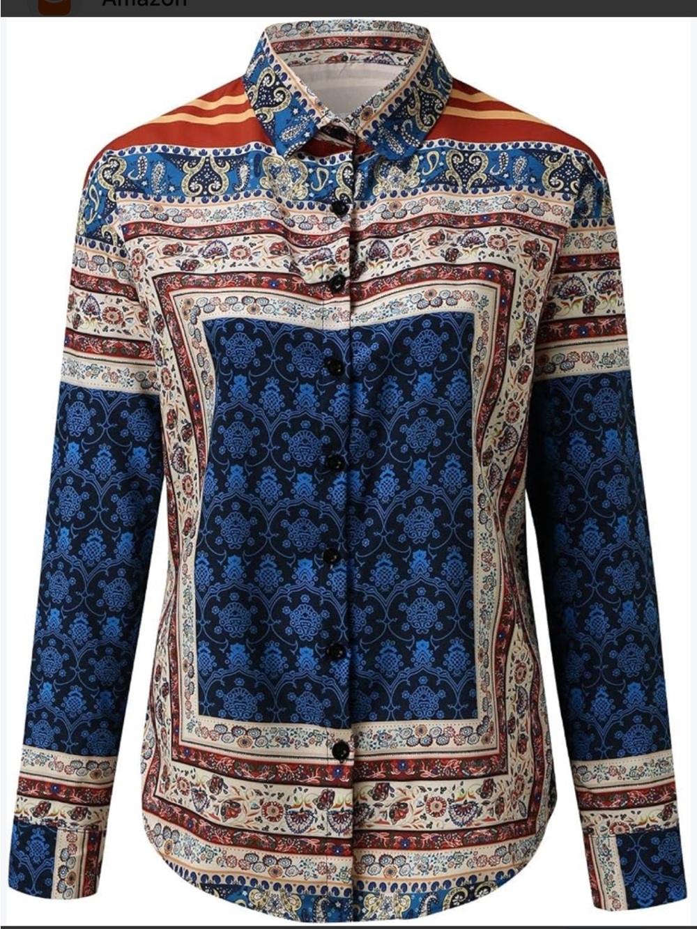Blue Paisley Border Print Button-Down Shirt
